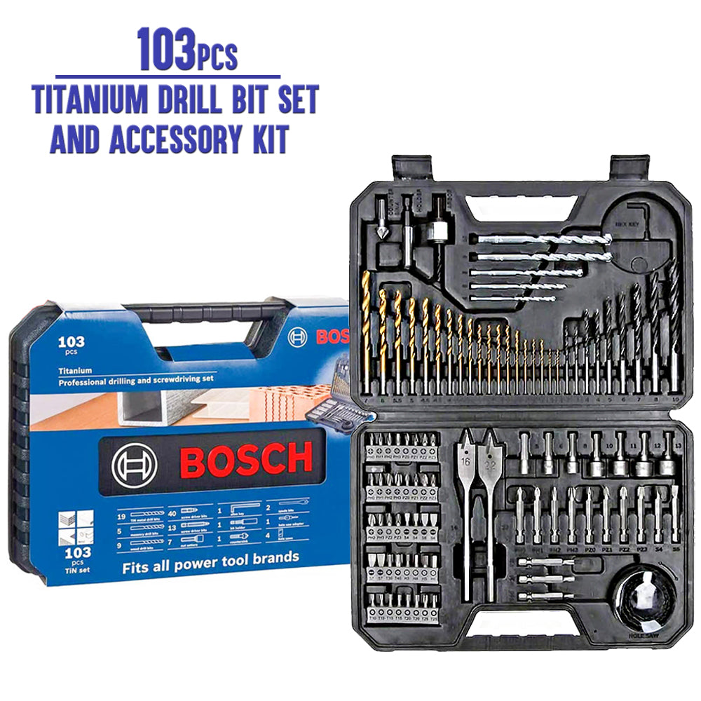 Bosch Premium 103pcs Mixed Accessory Set and Titanium Drill Bits 2608594070