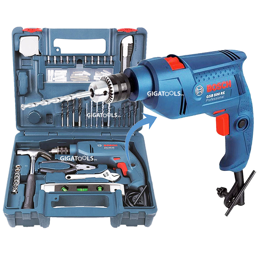 Bosch GSB 500 RE Professional Impact Hammer Drill 10mm 500W with Hand Tools Kit Set
