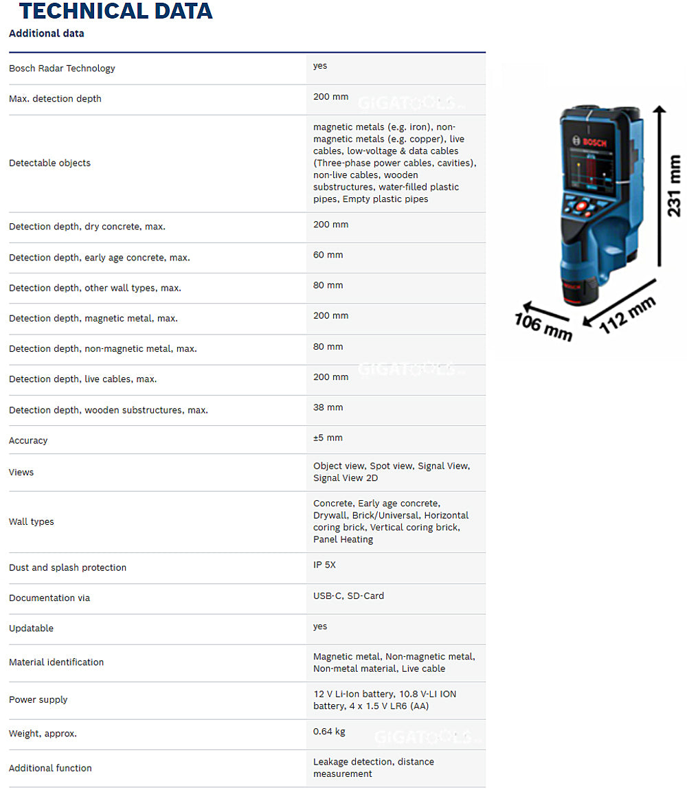 Bosch D-Tect 200 C Professional Wall Scanner / Detector (200mm)