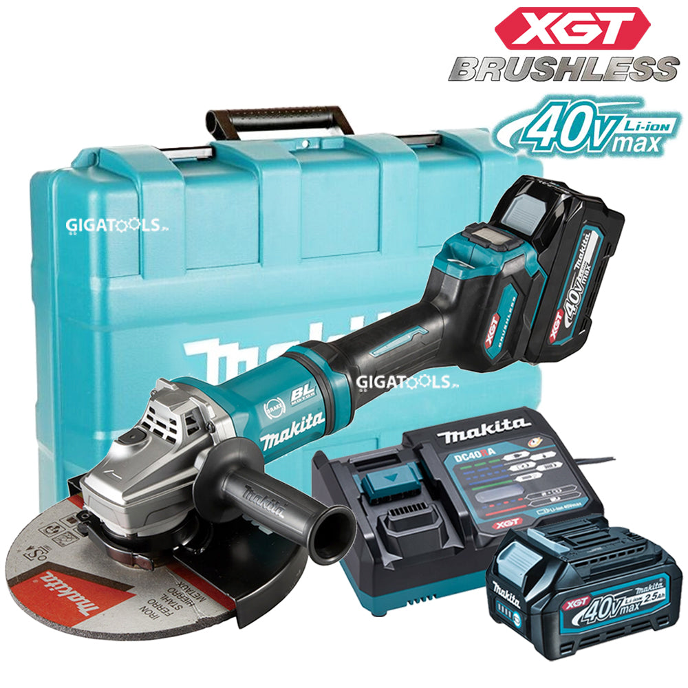 Makita GA038GM201 Cordless Brushless Angle Grinder, Large Trigger Switch 180mm 9″ 40Vmax XGT Li-ion Kit Set