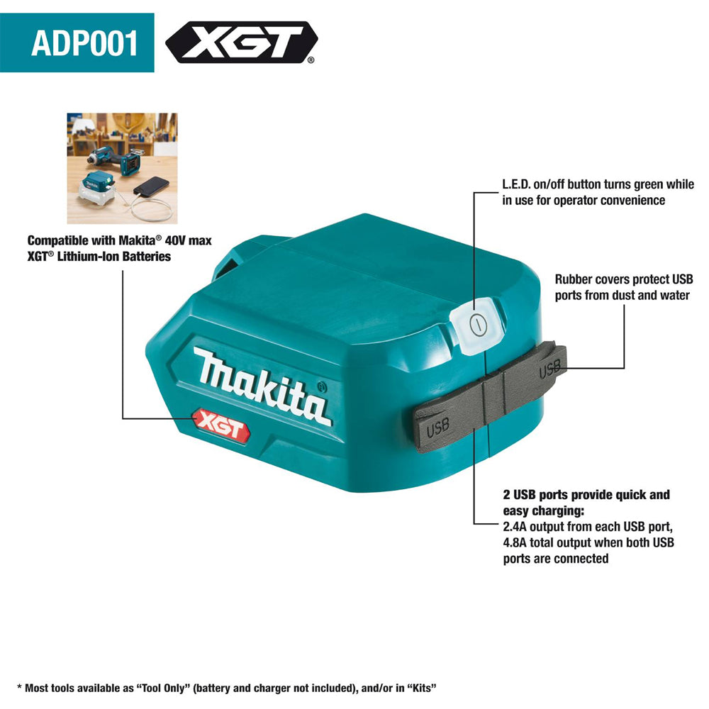 Makita ADP001G 40V Max XGT® Battery Charger USB Type Adaptor (Power Source Only) ( Battery is not Included )