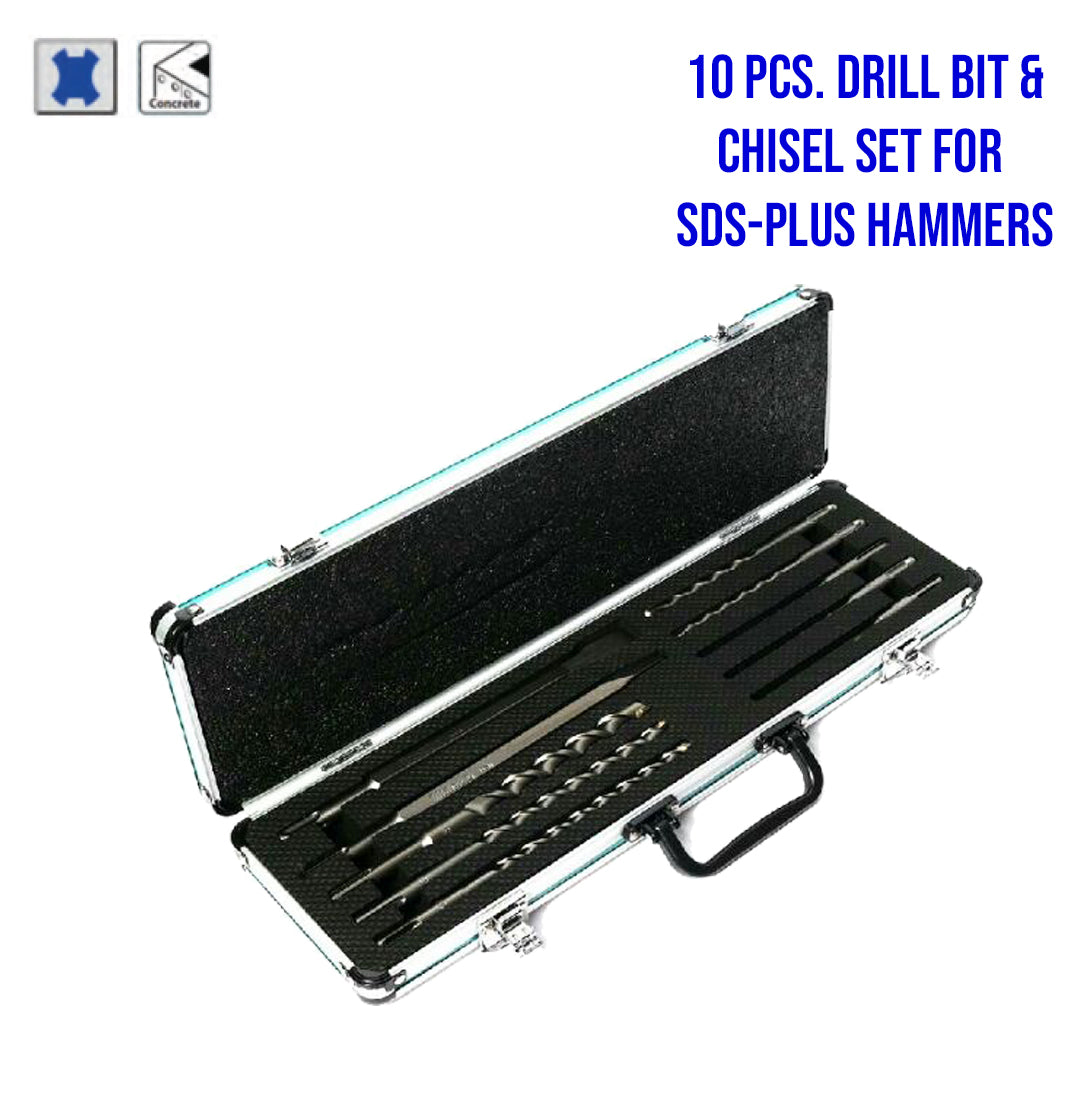Makita D-70904 Tungsten Carbide Tipped (TCT) 10pcs Drill Bit Chisel Set  for SDS-PLUS Hammers with Aluminum Case