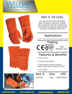 Weldas USA Wing thumb Welding Gloves, Red Split Shoulder Cow Leather