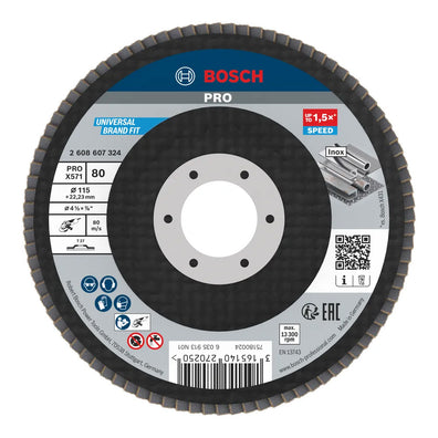 Bosch PRO X571 Stainless Steel/Inox Flap Discs – 100mm