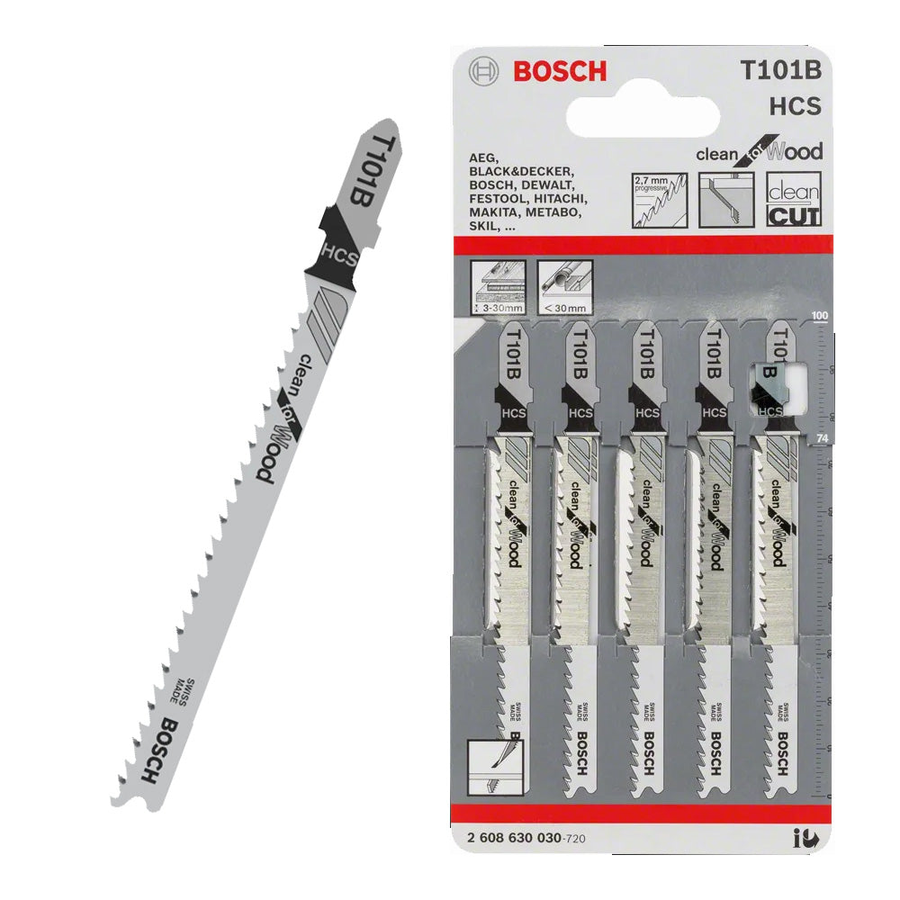 Bosch T101B 5pcs Fine Straight Cut Jigsaw Blade Clean for Wood ( 2608630030 )