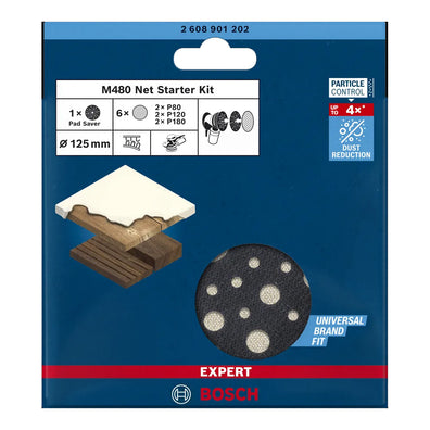 Bosch EXPERT M480 Net Sanding Discs, 125mm (5-inch) 6+1 Piece Set with Pad Saver (2608901202)