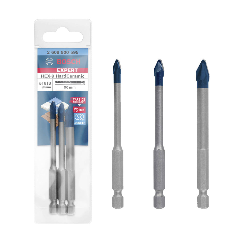 Bosch EXPERT - HEX-9 3pcs Hardtile drill bit Set 5/6/ 8mm X 90mm ( 2608902312 / 2608900595 )
