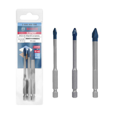 Bosch EXPERT - HEX-9 3pcs Hardtile drill bit Set 5/6/ 8mm X 90mm ( 2608902312 / 2608900595 )