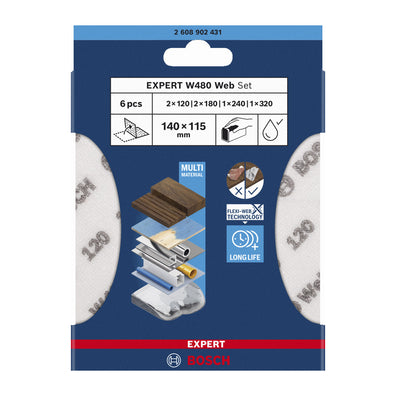 Bosch EXPERT W480 Web 6pcs 1/4 Hand Sanding Sheet Set ( 2608902431 )