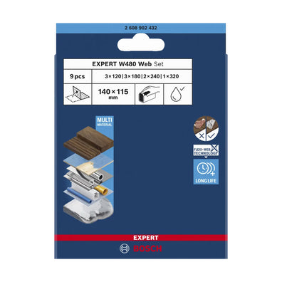 Bosch EXPERT W480 Web 9pcs 1/4 Hand Sanding Sheet Set ( 2608902432 )