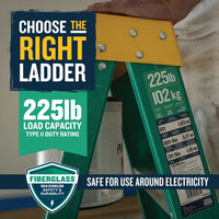 Werner Fiberglass Step Ladder A-Type, Green, 225lbs Capacity (Made in USA)