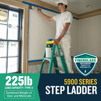 Werner Fiberglass Step Ladder A-Type, Green, 225lbs Capacity (Made in USA)