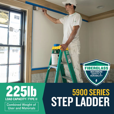 Werner Fiberglass Step Ladder A-Type, Green, 225lbs Capacity (Made in USA)