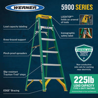 Werner Fiberglass Step Ladder A-Type, Green, 225lbs Capacity (Made in USA)