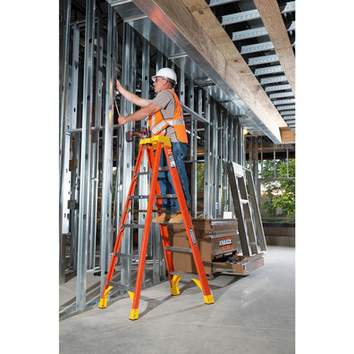 Werner Fiberglass Step Ladder A-Type, Orange, 300lbs Capacity (Made in USA)