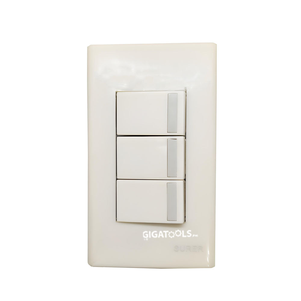 Surer 1327 SCW 3 Single Pole Switches (C) With Plate – GIGATOOLS ...