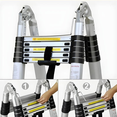 KRUGER Stainless Steel Double Side Telescopic Ladder With Hinge