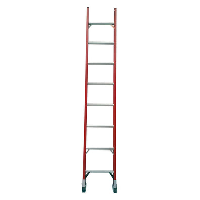 KRUGER Fiberglass Straight Ladder (Red), Self Levelling Foot