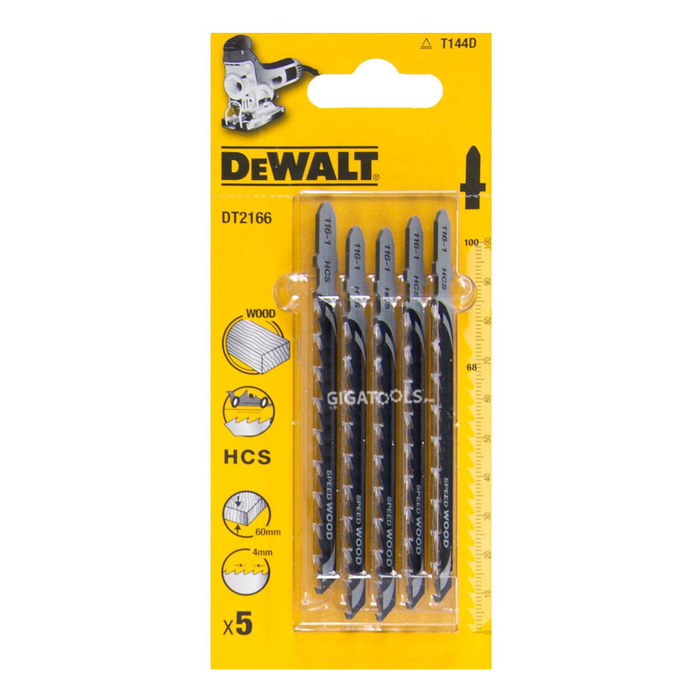 Dewalt DT2166 5pcs HCS Jigsaw Blade 100mmX68T Fast Cut For Wood