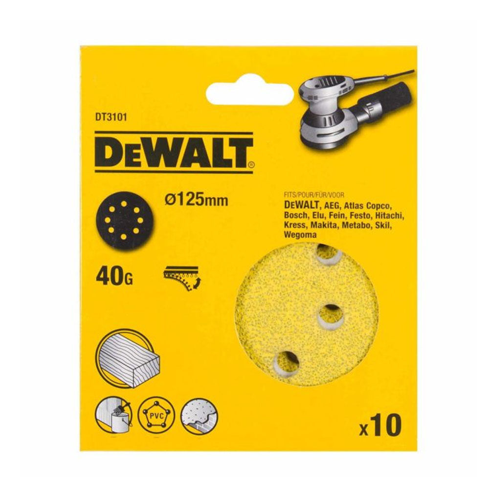Dewalt DT3102 125mm Velcro Sanding Disc 60 Grit Quick Fit (10pcs)