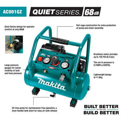 Makita AC001GZ Cordless Brushless 2-Gallon Quiet Series Compressor 40V max XGT Li-Ion (Bare Tool Only)