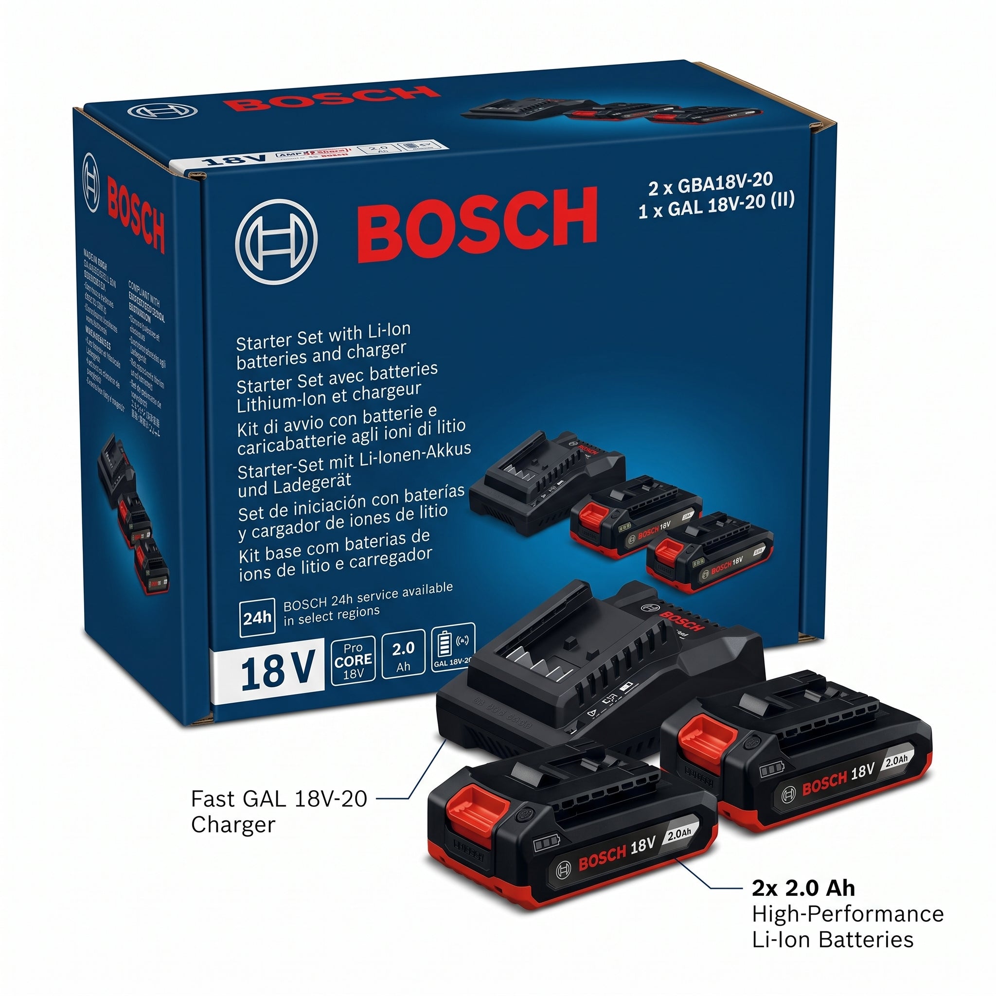 Bosch 18V Starter Set (2x GBA18V-20 2.0Ah Batteries + GAL 18V-20 (II) Charger)