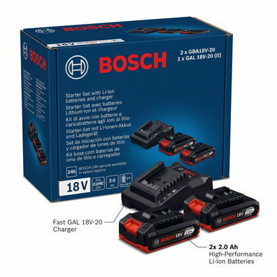 Bosch 18V Starter Set (2x GBA18V-20 2.0Ah Batteries + GAL 18V-20 (II) Charger)