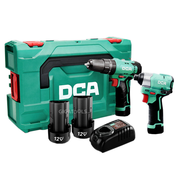 DCA ADKIT25-EK Cordless Brushless Hammer Drill Driver & Impact Driver 12V Combo Kit Set