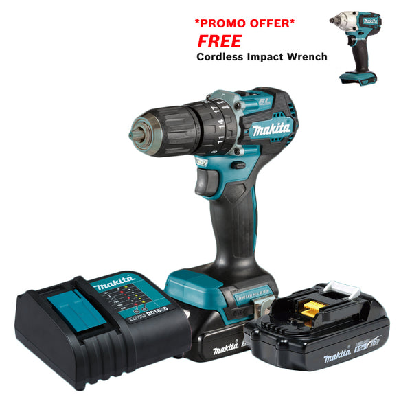 *PROMOTION* Makita DHP487SYX2 Cordless Brushless Hammer Driver Drill 13mm (1/2″) 18V LXT® Li-Ion Kit Set (Free Impact Driver or Impact Wrench)