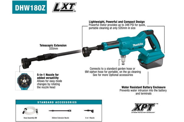 Makita DHW180Z01 Cordless Pressure Washer 2.4MPa 18V LXT (Bare Tool Only)