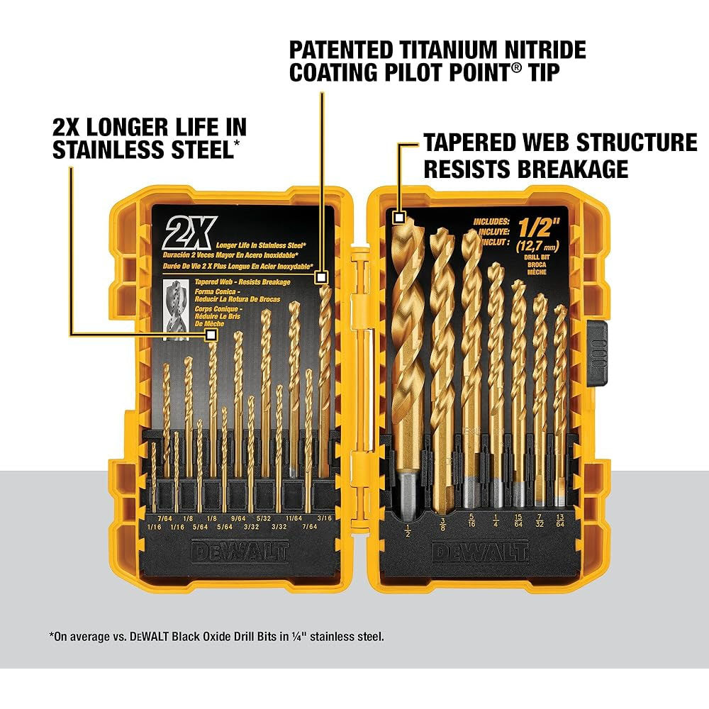 Dewalt DW1361 Titanium Nitrate Coated Drill Bit Set 21Pcs