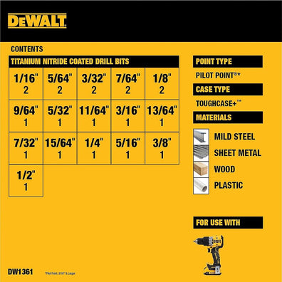 Dewalt DW1361 Titanium Nitrate Coated Drill Bit Set 21Pcs