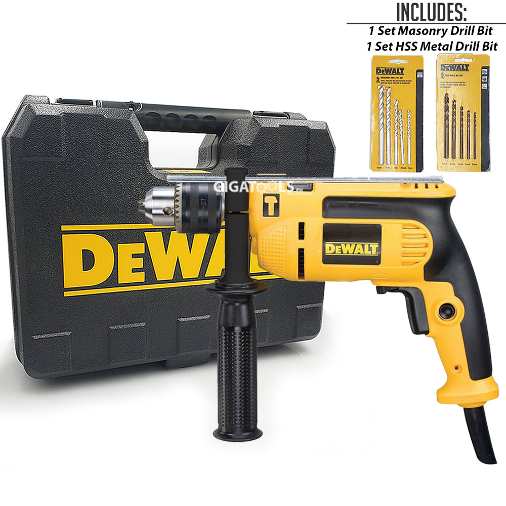 DeWalt DWD024K Percussion / Hammer Drill 13mm (650W) with 1 Set Masonry Drill Bit (5pcs) and 1 Set HSS Drill Bit (5pcs)