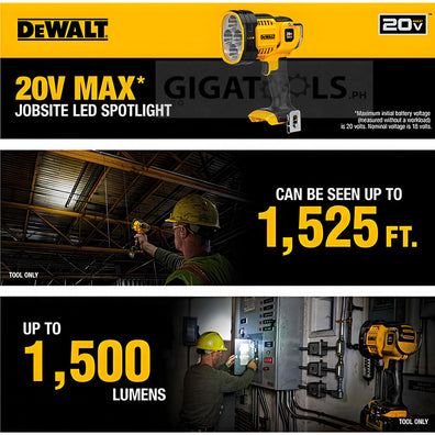DeWalt DCL043 Cordless Jobsite LED Spotlight / Work Light, Pivoting Head, 1500 Lumens 18V/20V (Bare Tool Only)