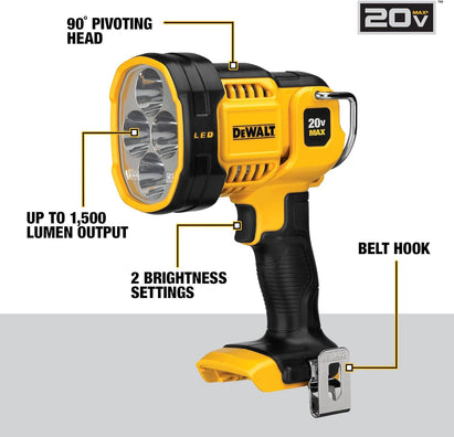 DeWalt DCL043 Cordless Jobsite LED Spotlight / Work Light, Pivoting Head, 1500 Lumens 18V/20V (Bare Tool Only)