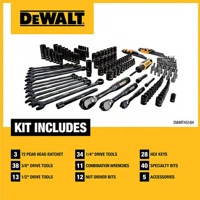 DeWalt Socket Wrench / Allen Wrench / Screwbit Black Chrome Mechanics Tool Set (184-Piece)