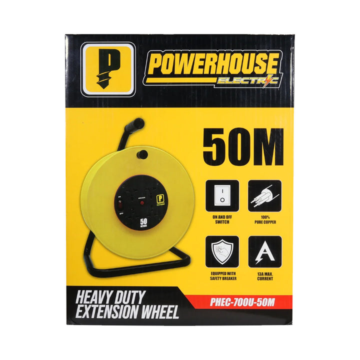Powerhouse Heavy Duty Extension Wheel 50M w/ 4 Gang Universal Outlet ...