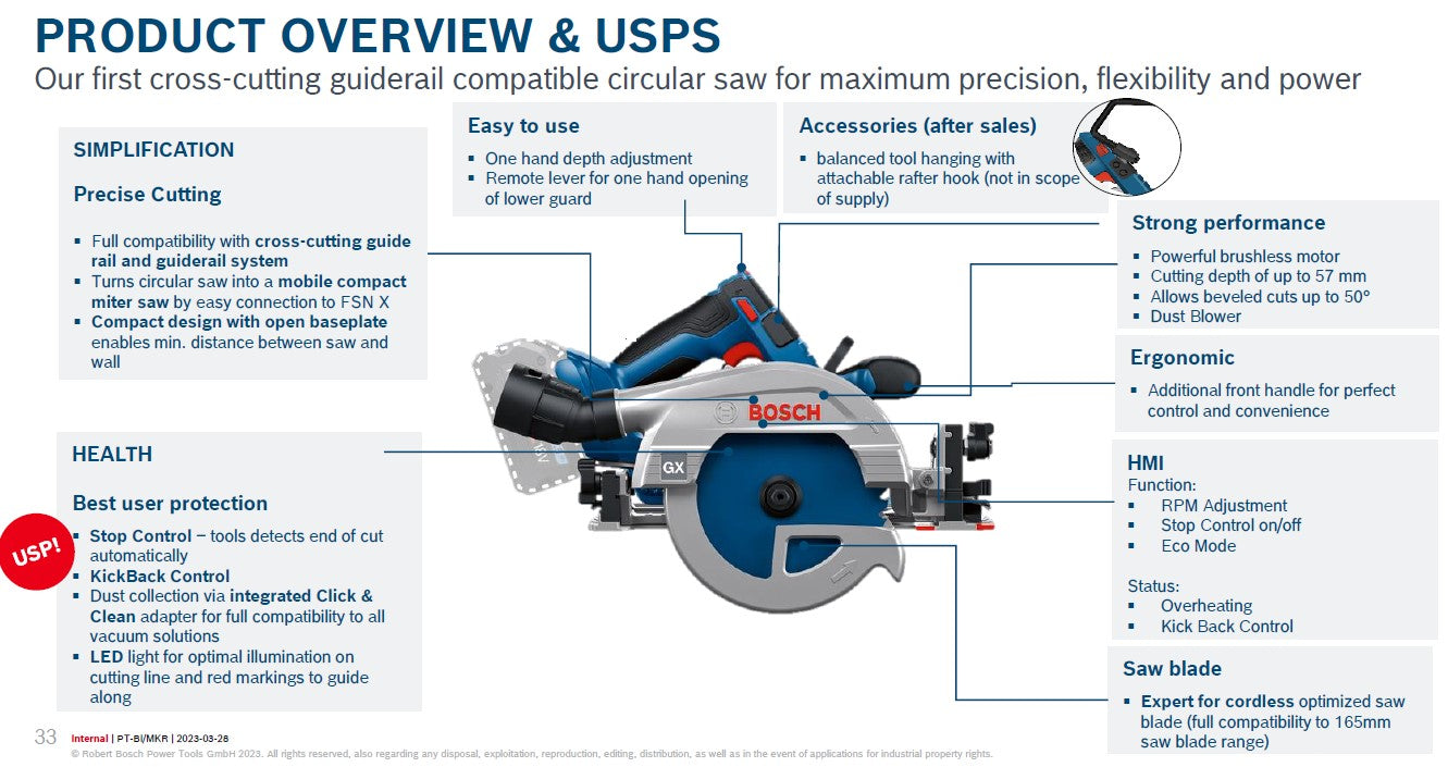 Bosch GKS 18V-57-2 GX Professional Brushless Cordless Plunge Circular Saw 18V, Guide Rail Compatible ( Bare Tool Only)
