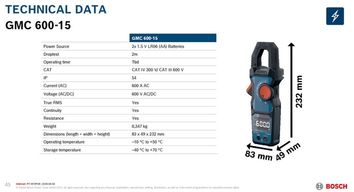 Bosch PRO GMC 600-15 Digital Clamp Meter / Tester