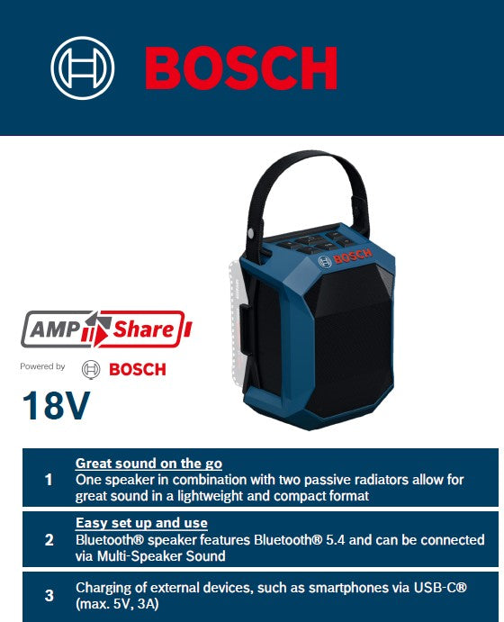 Bosch GPB 18V-1 C Professional Cordless Jobsite Radio with Bluetooth® 18V (Bare Tool Only) (Copy)