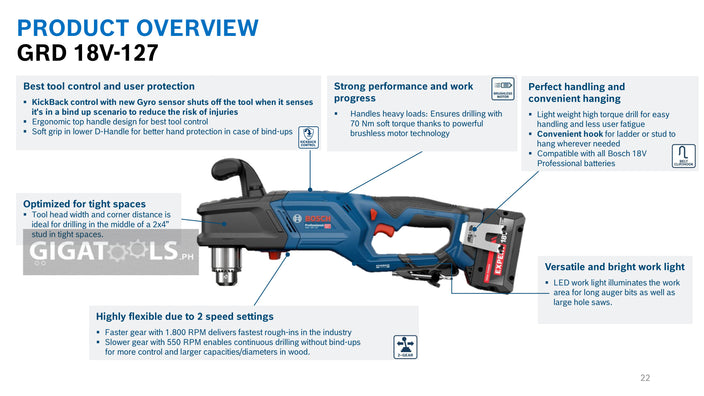 Bosch Professional GRD 18V-127 Cordless Angle Drill 18V (Bare Tool Only)