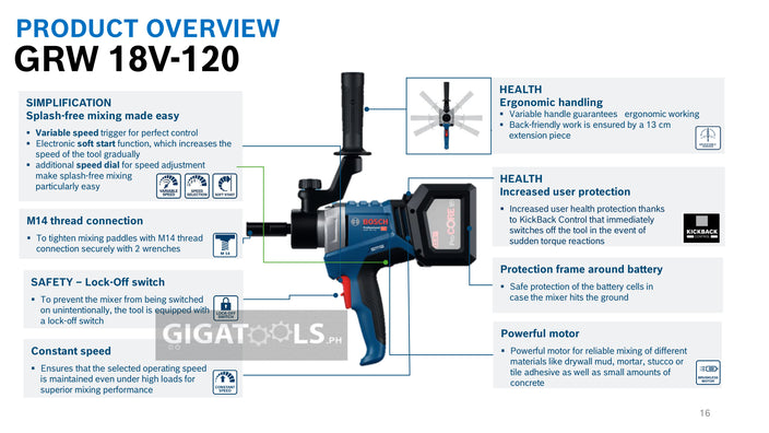 Bosch Professional GRW 18V-120 Cordless Mixer / Stirring Mechanism 18V (Bare Tool Only)