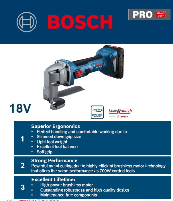 Bosch GSC 18V-16 E Brushless Cordless Metal Shear, up to 700W power (Bare Tool Only)
