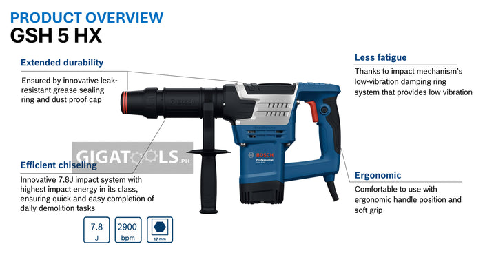 Bosch Professional GSH 5 HX Demolition Hammer 17mm HEX Heavy Duty (1100W)