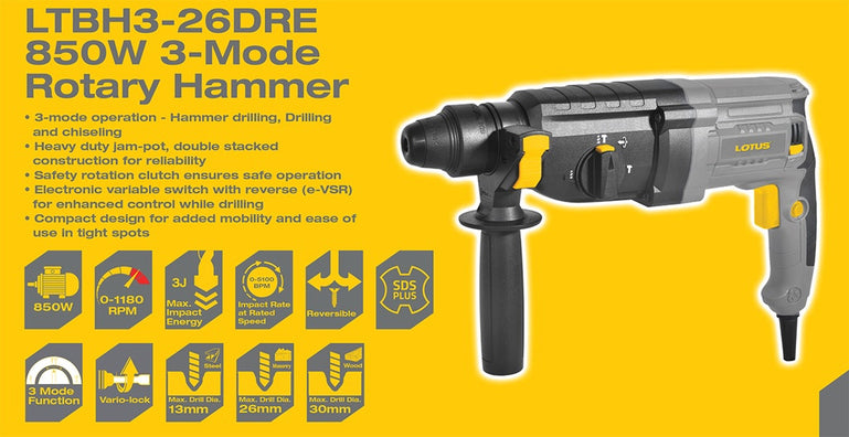 Lotus LTBH3-26DRE 3-Modes SDS Plus Rotary Hammer (850W)