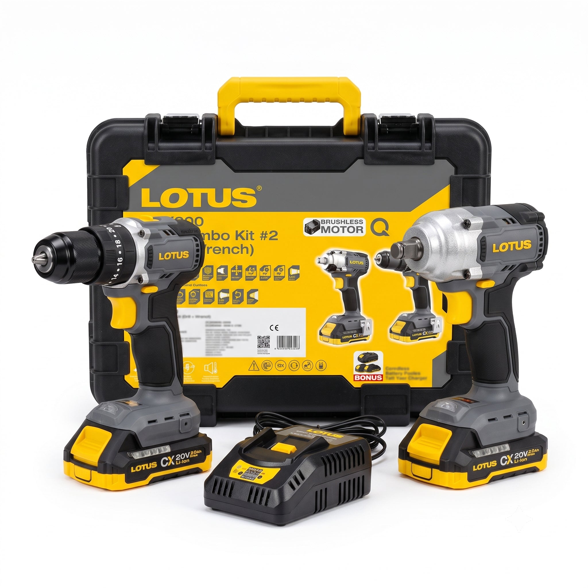 Lotus CCX200 20V Brushless Cordless Impact Drill and Impact Wrench Combo Kit (w/ 2×2Ah Batteries + Fast Charger)