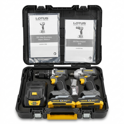 Lotus CCX200 20V Brushless Cordless Impact Drill and Impact Wrench Combo Kit (w/ 2×2Ah Batteries + Fast Charger)