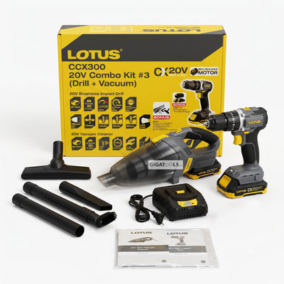 Lotus CCX300 20V Brushless Cordless Drill and Vacuum Combo Kit (w/ 2×2Ah Batteries + Fast Charger)