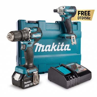 Makita DHP487 18V LXT Brushless Hammer Driver Drill Kit (3.0Ah Battery + Charger) + FREE DTD156Z Impact Driver