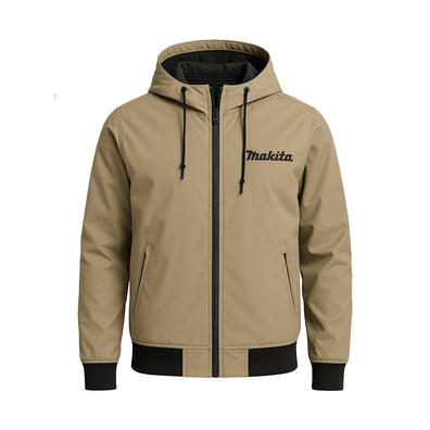 Makita Beige Hooded Jacket, Lightweight and Weather-Resistant Workwear (Medium)